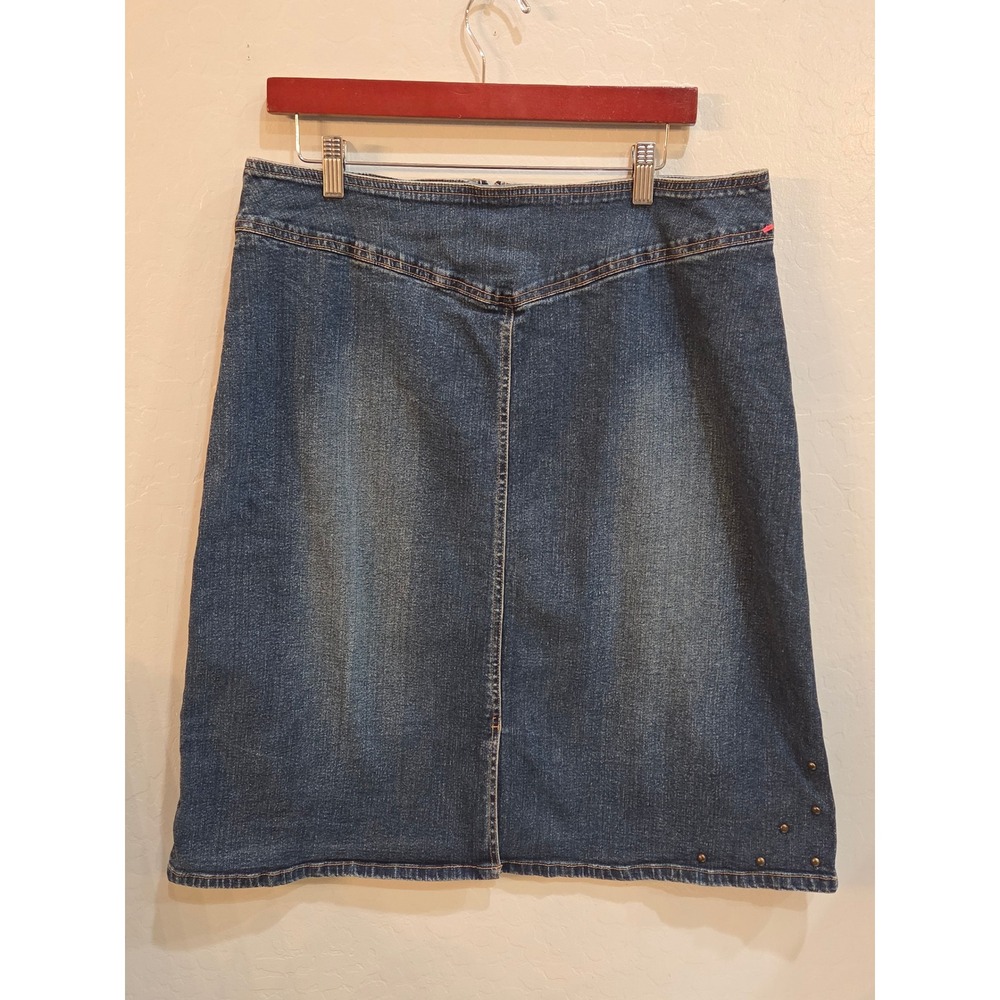 Laura G Denim Midi Skirt Size 16 Blue Studded V-Yoke Straight Jean Skirt 2036515
